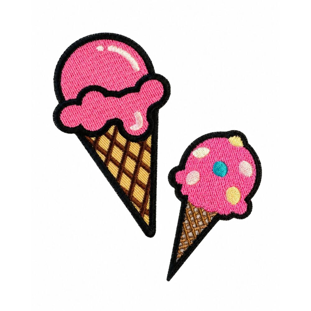 Pink Ice Cream Cone Embroidered Patches Set of 2 Preppy Kawaii Appliques